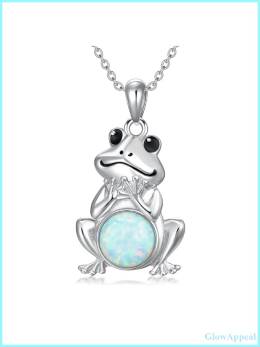 SELKAT S925 Sterling Silver Frog Necklace with Opal Pendant 18in Good Luck Gift